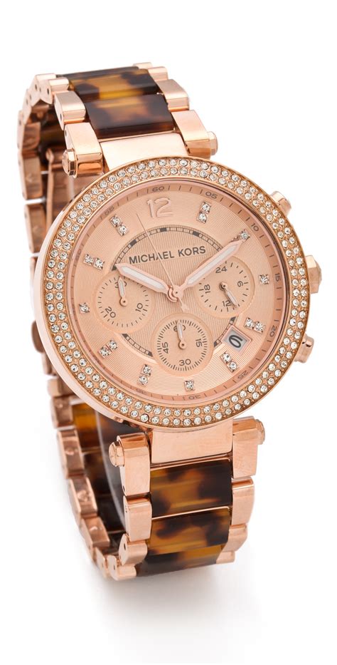 michael kors parker chronograph watch rose gold tortoise|Parker Rose Gold.